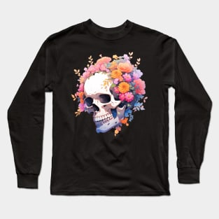 Bones And Botany Skull And Flowers Long Sleeve T-Shirt